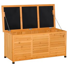 Outsunny 75 Gallon Deck Box Wooden Outdoor Storage Container Aerating Gap Weather-Resistant Yellow