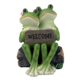 6"H Frog Couple on Bench with Welcome Sign Figurine Home Decor Gift