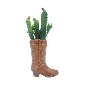 Rustic Cowboy Boot Planter with Faux Cactus – 4 Pack