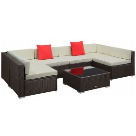 Luxura 7-Piece Outdoor Wicker Patio Sectional Set – Dark Brown & Beige