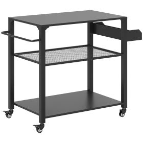 3-Tier Outdoor Grill Cart (Color: Black)