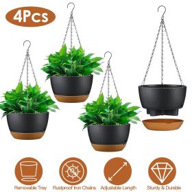 4Pcs 9.64In Diameter Hanging Planter with Drainage Holes Removable Self-Watering Tray Plastic Hanging Flower Plant Pots For Indoor Outdoor Herb I (Color: as Pic)