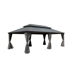 14x22FT Hardtop Gazebo, Outdoor Gazebo with Galvanized Steel Double Roof, Aluminum Frame, Built-in Gutter System, Curtain and Netting (Color: as Pic)