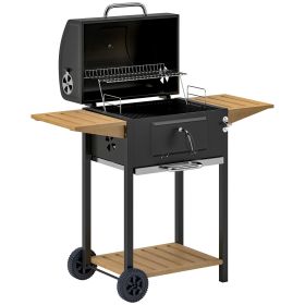 Charcoal BBQ Grill, With 3 Storage Shelfs (Color: Black)